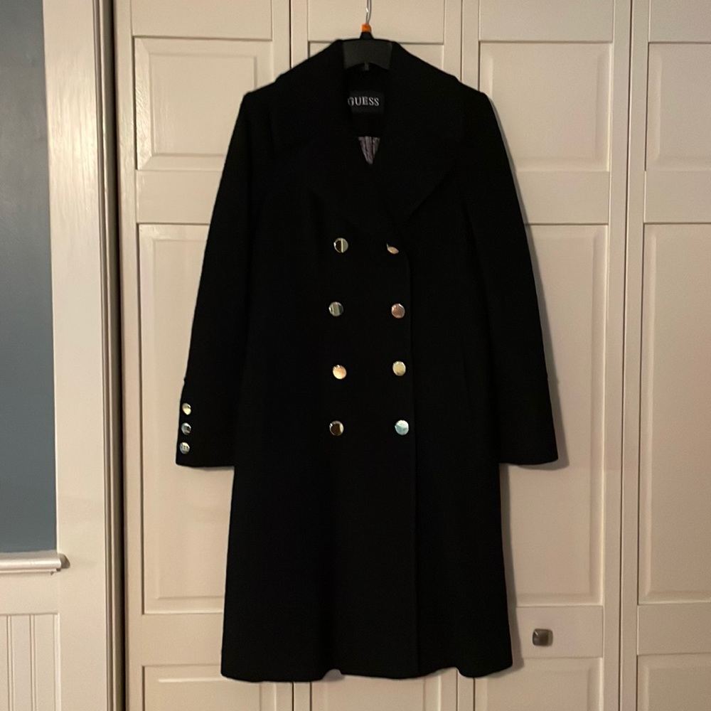 Women’s Black Wool Coat - gold hardware - gently used